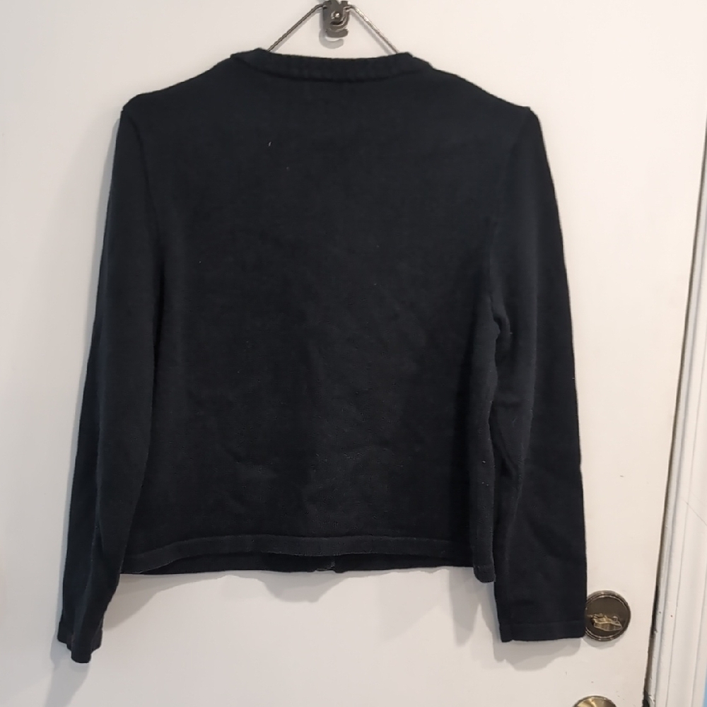 J. Crew Factory Cotton-blend Cardigan Sweater Lady Jacket Black Size Large *Flaw - Picture 4 of 6